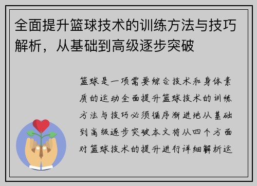 全面提升篮球技术的训练方法与技巧解析，从基础到高级逐步突破