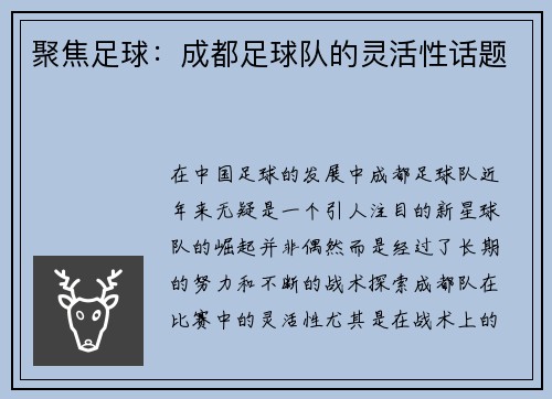 聚焦足球：成都足球队的灵活性话题